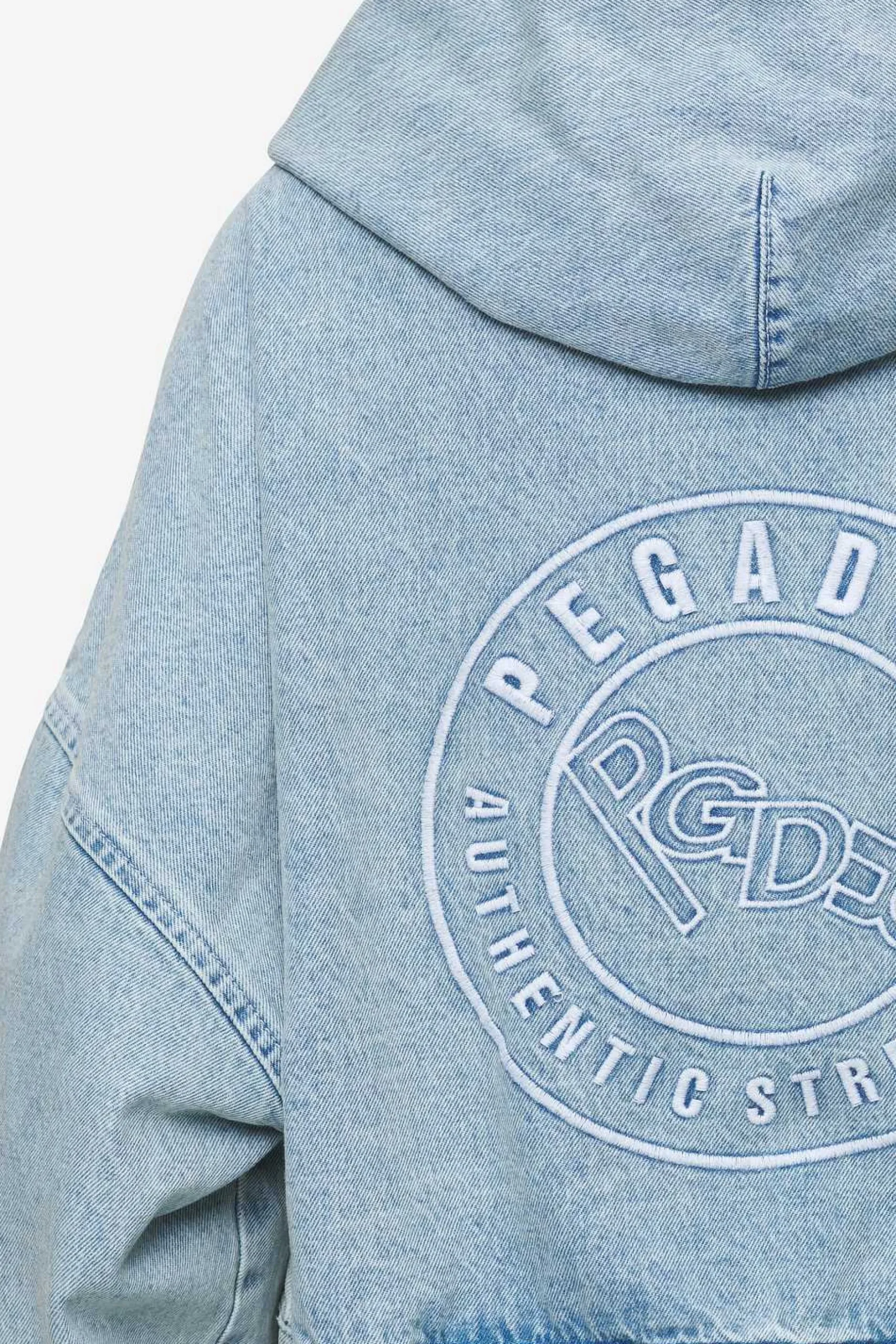 Pegador Zona Cropped Denim Zip Jacket Washed Pale Blue